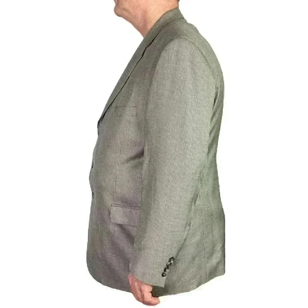 Stafford Blazer Jacket Men 48R Beige Black Check Silk Wool Classic Sport Coat